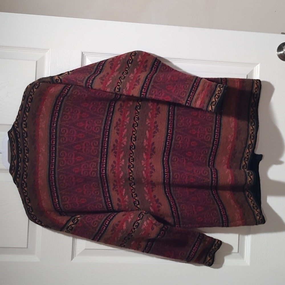 Women's Black and Red Floral Wool Jacket - Picture 4 of 4